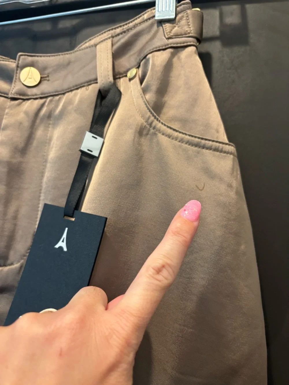 Maniere De Voir Emilie Satin High Waisted Cargo Pants Dark Olive Wide Leg Zip 0 - Picture 10 of 17